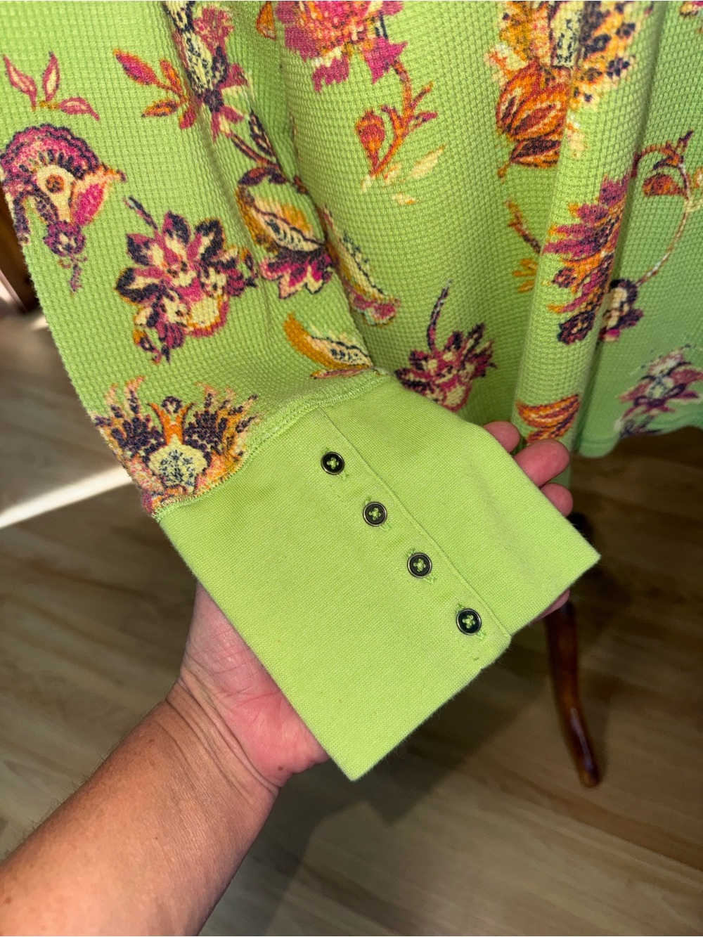 Belle Kim Gravel size 2X Green Floral Long Sleeve Waffle Knit Top shirt - Picture 5 of 12